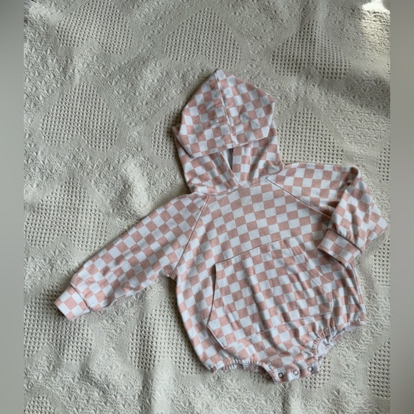 Little One Shop Other - Little One Shop Pink Check Hooded Onesie